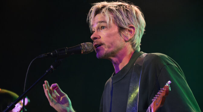 Closeup of Nate Ruess singing into the mic at Crescent Ballroom
