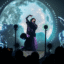 Purity Ring perform in Phoenix on their 2025 tour, against a full moon and cosmic digital visuals, captivating the crowd with immersive light and sound.