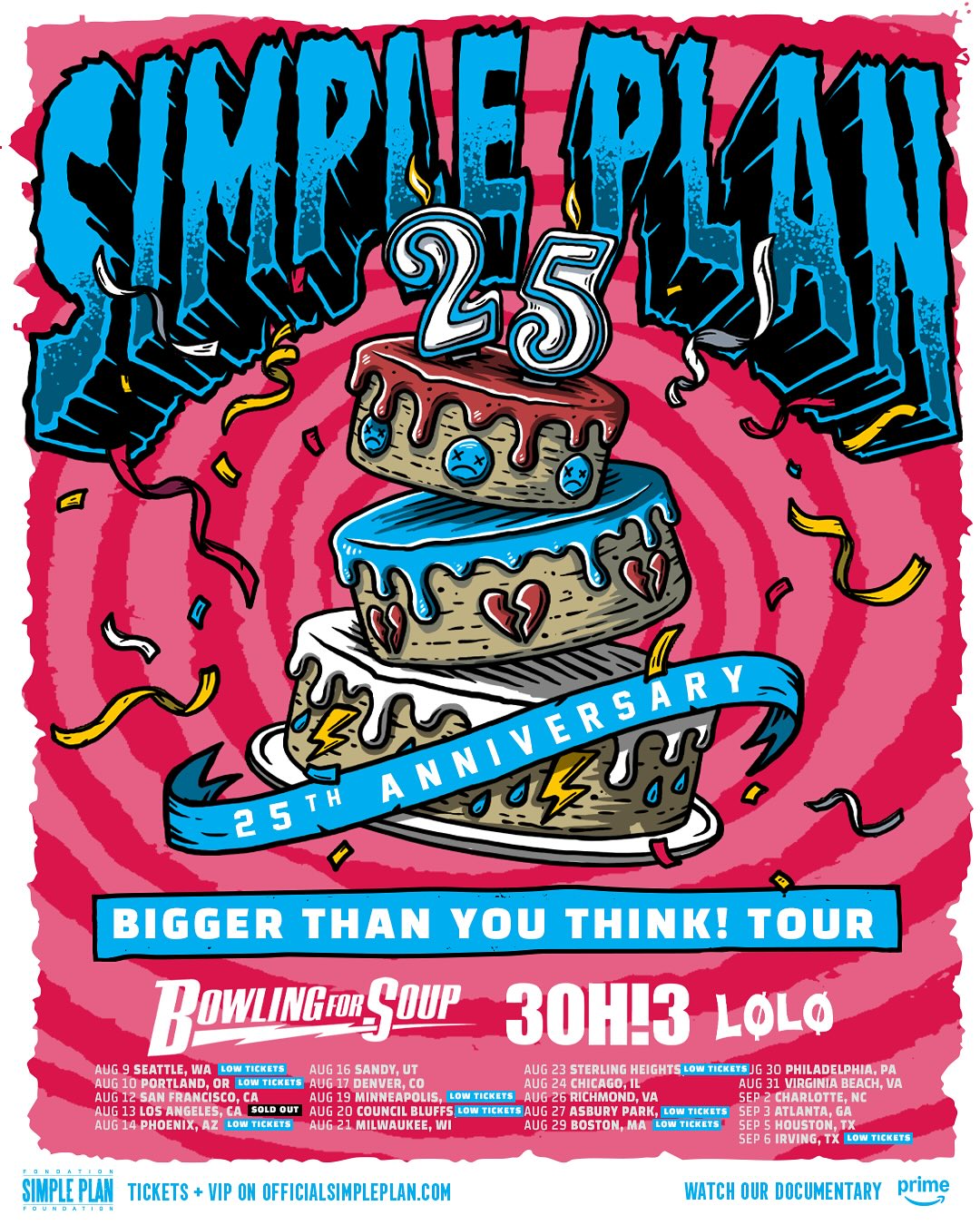 Simple Plan's Bigger Than You Think tour admat with openers and a list of 2025 tour dates