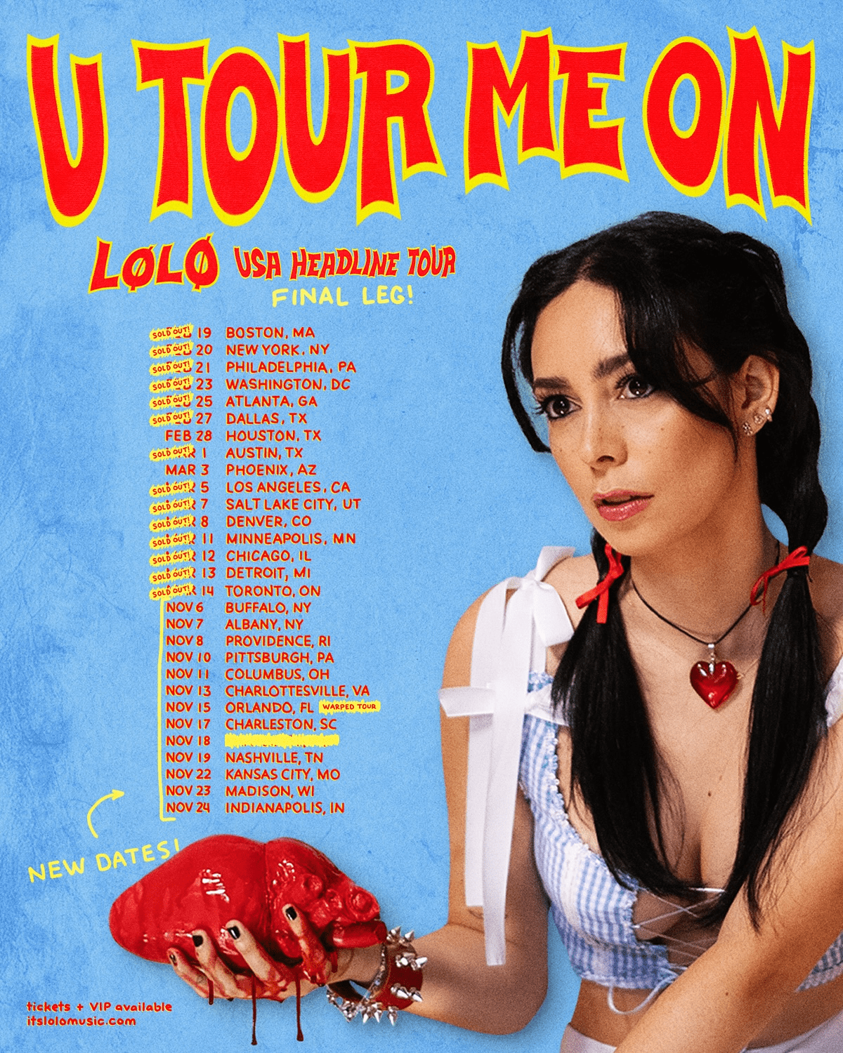 LØLØ's "U Tour Me On" tour admat with a list of 2025 tour dates