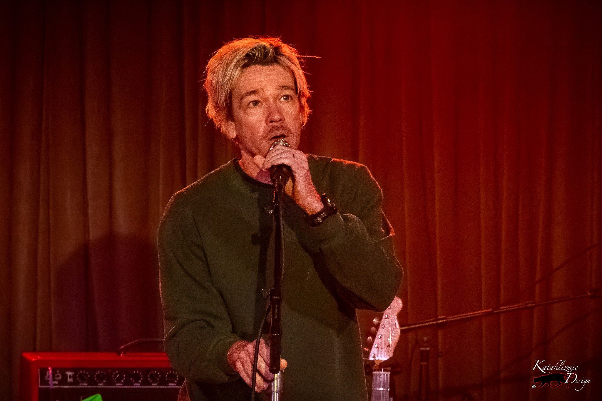 Nate Ruess appears somber at the mic during The Format’s Boycott Heaven album release concert on January 24, 2026.