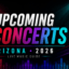 Upcoming concerts in Arizona 2026 featured image with neon concert lights, ticket icon, and equalizer bars